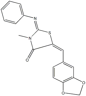 5-(1,3-benzodioxol-5-ylmethylene)-3-methyl-2-(phenylimino)-1,3-thiazolidin-4-one 结构式