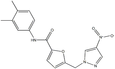 N-(3,4-dimethylphenyl)-5-({4-nitro-1H-pyrazol-1-yl}methyl)-2-furamide 结构式