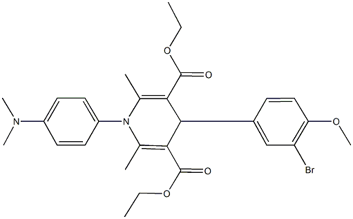 diethyl 4-[3-bromo-4-(methyloxy)phenyl]-1-[4-(dimethylamino)phenyl]-2,6-dimethyl-1,4-dihydropyridine-3,5-dicarboxylate 结构式