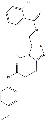 2-chloro-N-[(4-ethyl-5-{[2-(4-ethylanilino)-2-oxoethyl]thio}-4H-1,2,4-triazol-3-yl)methyl]benzamide 结构式
