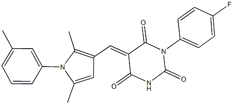 5-{[2,5-dimethyl-1-(3-methylphenyl)-1H-pyrrol-3-yl]methylene}-1-(4-fluorophenyl)-2,4,6(1H,3H,5H)-pyrimidinetrione 结构式