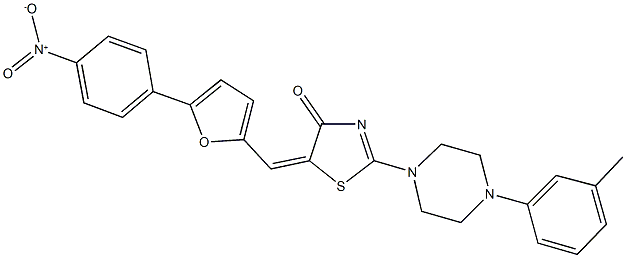 5-[(5-{4-nitrophenyl}-2-furyl)methylene]-2-[4-(3-methylphenyl)-1-piperazinyl]-1,3-thiazol-4(5H)-one 结构式