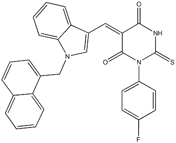 1-(4-fluorophenyl)-5-{[1-(1-naphthylmethyl)-1H-indol-3-yl]methylene}-2-thioxodihydro-4,6(1H,5H)-pyrimidinedione 结构式