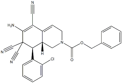 benzyl 6-amino-8-(2-chlorophenyl)-5,7,7-tricyano-3,7,8,8a-tetrahydro-2(1H)-isoquinolinecarboxylate 结构式