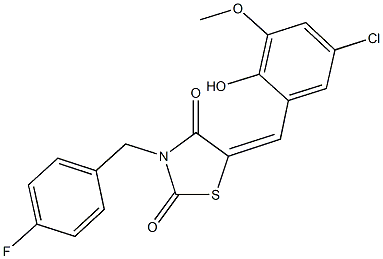 5-(5-chloro-2-hydroxy-3-methoxybenzylidene)-3-(4-fluorobenzyl)-1,3-thiazolidine-2,4-dione 结构式