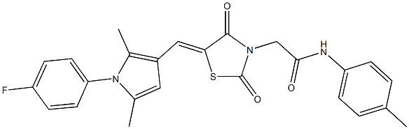 2-(5-{[1-(4-fluorophenyl)-2,5-dimethyl-1H-pyrrol-3-yl]methylene}-2,4-dioxo-1,3-thiazolidin-3-yl)-N-(4-methylphenyl)acetamide 结构式