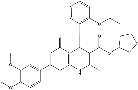 cyclopentyl 7-(3,4-dimethoxyphenyl)-4-(2-ethoxyphenyl)-2-methyl-5-oxo-1,4,5,6,7,8-hexahydro-3-quinolinecarboxylate 结构式