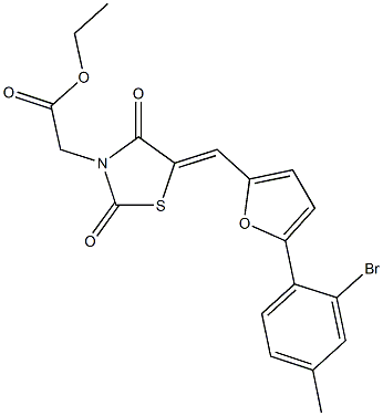 ethyl (5-{[5-(2-bromo-4-methylphenyl)-2-furyl]methylene}-2,4-dioxo-1,3-thiazolidin-3-yl)acetate 结构式