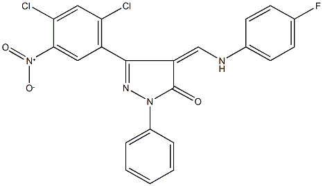 5-{2,4-dichloro-5-nitrophenyl}-4-[(4-fluoroanilino)methylene]-2-phenyl-2,4-dihydro-3H-pyrazol-3-one 结构式