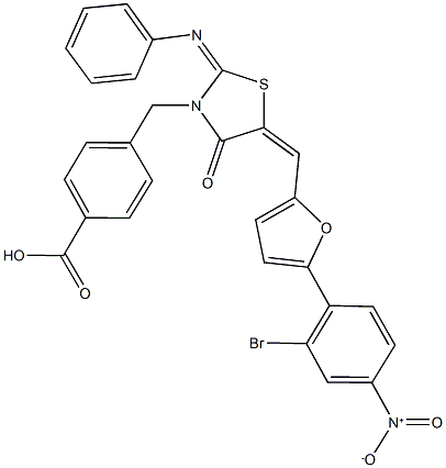 4-{[5-[(5-{2-bromo-4-nitrophenyl}-2-furyl)methylene]-4-oxo-2-(phenylimino)-1,3-thiazolidin-3-yl]methyl}benzoic acid 结构式