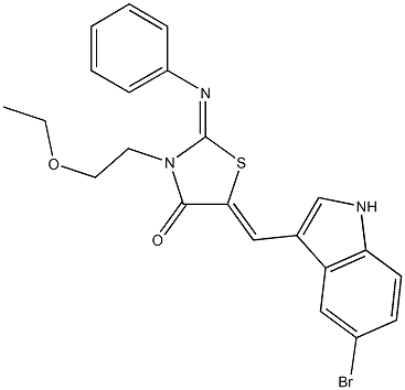 5-[(5-bromo-1H-indol-3-yl)methylene]-3-(2-ethoxyethyl)-2-(phenylimino)-1,3-thiazolidin-4-one 结构式