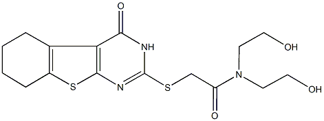 N,N-bis(2-hydroxyethyl)-2-[(4-oxo-3,4,5,6,7,8-hexahydro[1]benzothieno[2,3-d]pyrimidin-2-yl)sulfanyl]acetamide 结构式