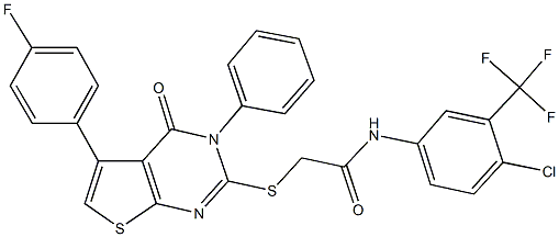 N-[4-chloro-3-(trifluoromethyl)phenyl]-2-{[5-(4-fluorophenyl)-4-oxo-3-phenyl-3,4-dihydrothieno[2,3-d]pyrimidin-2-yl]sulfanyl}acetamide 结构式