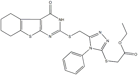 ethyl [(5-{[(4-oxo-3,4,5,6,7,8-hexahydro[1]benzothieno[2,3-d]pyrimidin-2-yl)sulfanyl]methyl}-4-phenyl-4H-1,2,4-triazol-3-yl)sulfanyl]acetate 结构式