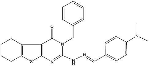 4-(dimethylamino)benzaldehyde (3-benzyl-4-oxo-3,4,5,6,7,8-hexahydro[1]benzothieno[2,3-d]pyrimidin-2-yl)hydrazone 结构式
