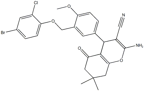 2-amino-4-{3-[(4-bromo-2-chlorophenoxy)methyl]-4-methoxyphenyl}-7,7-dimethyl-5-oxo-5,6,7,8-tetrahydro-4H-chromene-3-carbonitrile 结构式