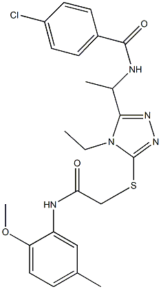 4-chloro-N-[1-(4-ethyl-5-{[2-(2-methoxy-5-methylanilino)-2-oxoethyl]sulfanyl}-4H-1,2,4-triazol-3-yl)ethyl]benzamide 结构式