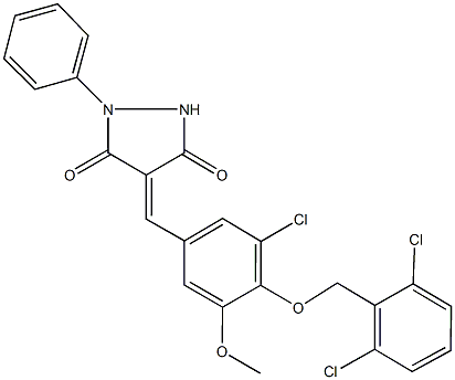 4-{3-chloro-4-[(2,6-dichlorobenzyl)oxy]-5-methoxybenzylidene}-1-phenyl-3,5-pyrazolidinedione 结构式