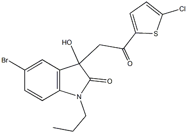 5-bromo-3-[2-(5-chloro-2-thienyl)-2-oxoethyl]-3-hydroxy-1-propyl-1,3-dihydro-2H-indol-2-one 结构式