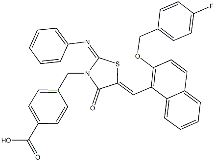 4-{[5-({2-[(4-fluorobenzyl)oxy]-1-naphthyl}methylene)-4-oxo-2-(phenylimino)-1,3-thiazolidin-3-yl]methyl}benzoic acid 结构式