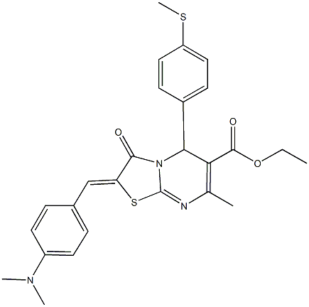 ethyl 2-[4-(dimethylamino)benzylidene]-7-methyl-5-[4-(methylsulfanyl)phenyl]-3-oxo-2,3-dihydro-5H-[1,3]thiazolo[3,2-a]pyrimidine-6-carboxylate 结构式