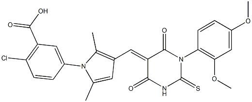 2-chloro-5-{3-[(1-(2,4-dimethoxyphenyl)-4,6-dioxo-2-thioxotetrahydro-5(2H)-pyrimidinylidene)methyl]-2,5-dimethyl-1H-pyrrol-1-yl}benzoic acid 结构式