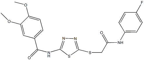 N-(5-{[2-(4-fluoroanilino)-2-oxoethyl]sulfanyl}-1,3,4-thiadiazol-2-yl)-3,4-dimethoxybenzamide 结构式