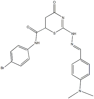 N-(4-bromophenyl)-2-{2-[4-(dimethylamino)benzylidene]hydrazino}-4-oxo-5,6-dihydro-4H-1,3-thiazine-6-carboxamide 结构式