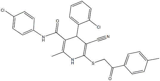 4-(2-chlorophenyl)-N-(4-chlorophenyl)-5-cyano-2-methyl-6-{[2-(4-methylphenyl)-2-oxoethyl]sulfanyl}-1,4-dihydro-3-pyridinecarboxamide 结构式