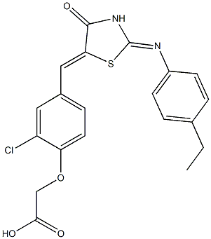 [2-chloro-4-({2-[(4-ethylphenyl)imino]-4-oxo-1,3-thiazolidin-5-ylidene}methyl)phenoxy]acetic acid 结构式