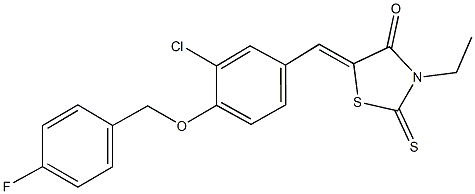 5-{3-chloro-4-[(4-fluorobenzyl)oxy]benzylidene}-3-ethyl-2-thioxo-1,3-thiazolidin-4-one 结构式