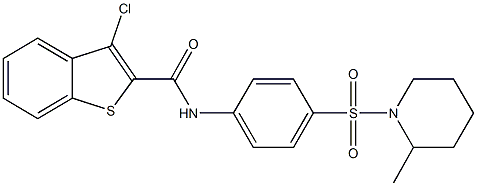 3-chloro-N-{4-[(2-methyl-1-piperidinyl)sulfonyl]phenyl}-1-benzothiophene-2-carboxamide 结构式