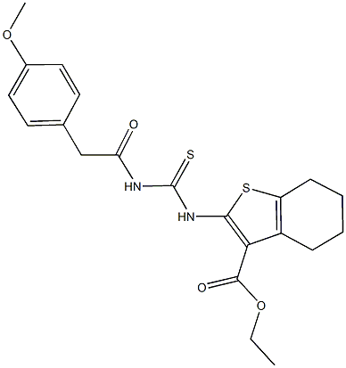 ethyl 2-[({[(4-methoxyphenyl)acetyl]amino}carbothioyl)amino]-4,5,6,7-tetrahydro-1-benzothiophene-3-carboxylate 结构式