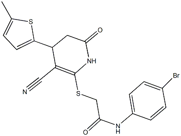 N-(4-bromophenyl)-2-{[3-cyano-4-(5-methyl-2-thienyl)-6-oxo-1,4,5,6-tetrahydro-2-pyridinyl]sulfanyl}acetamide 结构式