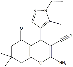 2-amino-4-(1-ethyl-5-methyl-1H-pyrazol-4-yl)-7,7-dimethyl-5-oxo-5,6,7,8-tetrahydro-4H-chromene-3-carbonitrile 结构式
