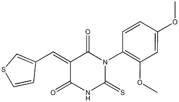 1-(2,4-dimethoxyphenyl)-5-(3-thienylmethylene)-2-thioxodihydro-4,6(1H,5H)-pyrimidinedione 结构式