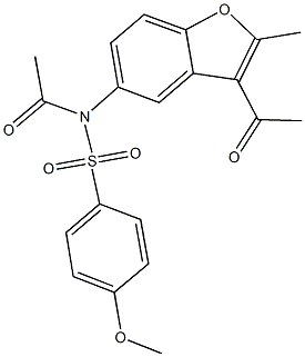 N-acetyl-N-(3-acetyl-2-methyl-1-benzofuran-5-yl)-4-methoxybenzenesulfonamide 结构式