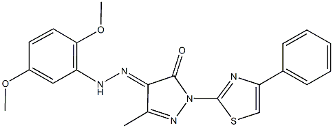 3-methyl-1-(4-phenyl-1,3-thiazol-2-yl)-1H-pyrazole-4,5-dione 4-[(2,5-dimethoxyphenyl)hydrazone] 结构式