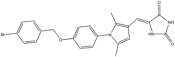 5-[(1-{4-[(4-bromobenzyl)oxy]phenyl}-2,5-dimethyl-1H-pyrrol-3-yl)methylene]-2,4-imidazolidinedione 结构式