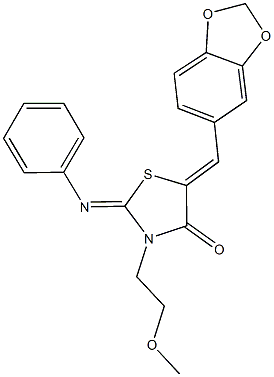 5-(1,3-benzodioxol-5-ylmethylene)-3-(2-methoxyethyl)-2-(phenylimino)-1,3-thiazolidin-4-one 结构式
