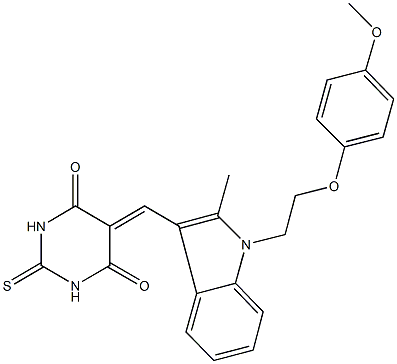 5-({1-[2-(4-methoxyphenoxy)ethyl]-2-methyl-1H-indol-3-yl}methylene)-2-thioxodihydro-4,6(1H,5H)-pyrimidinedione 结构式