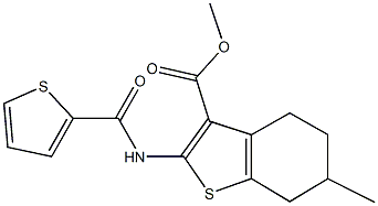 methyl 6-methyl-2-[(2-thienylcarbonyl)amino]-4,5,6,7-tetrahydro-1-benzothiophene-3-carboxylate 结构式