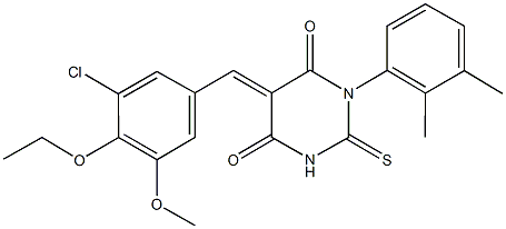 5-(3-chloro-4-ethoxy-5-methoxybenzylidene)-1-(2,3-dimethylphenyl)-2-thioxodihydro-4,6(1H,5H)-pyrimidinedione 结构式