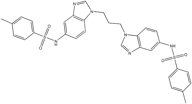 4-methyl-N-{1-[3-(5-{[(4-methylphenyl)sulfonyl]amino}-1H-benzimidazol-1-yl)propyl]-1H-benzimidazol-5-yl}benzenesulfonamide 结构式