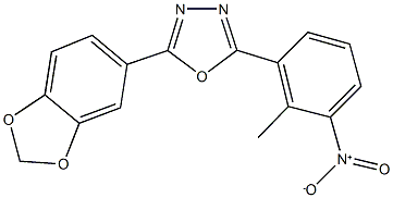 2-(1,3-benzodioxol-5-yl)-5-{3-nitro-2-methylphenyl}-1,3,4-oxadiazole 结构式