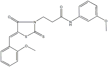 3-[5-(2-methoxybenzylidene)-4-oxo-2-thioxo-1,3-thiazolidin-3-yl]-N-(3-methoxyphenyl)propanamide 结构式