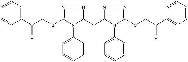 2-{[5-({5-[(2-oxo-2-phenylethyl)sulfanyl]-4-phenyl-4H-1,2,4-triazol-3-yl}methyl)-4-phenyl-4H-1,2,4-triazol-3-yl]sulfanyl}-1-phenylethanone 结构式