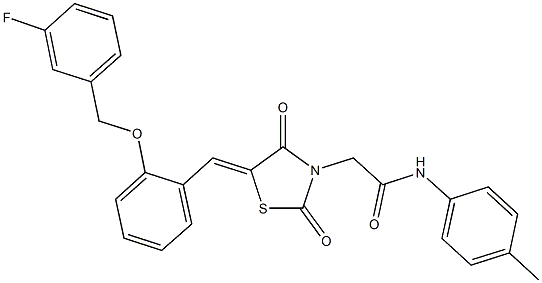 2-(5-{2-[(3-fluorobenzyl)oxy]benzylidene}-2,4-dioxo-1,3-thiazolidin-3-yl)-N-(4-methylphenyl)acetamide 结构式