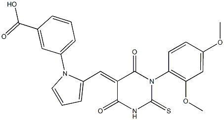 3-{2-[(1-(2,4-dimethoxyphenyl)-4,6-dioxo-2-thioxotetrahydro-5(2H)-pyrimidinylidene)methyl]-1H-pyrrol-1-yl}benzoic acid 结构式