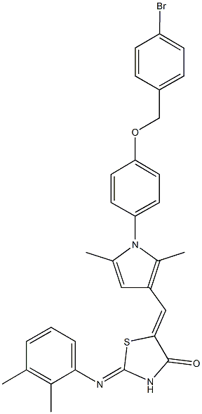 5-[(1-{4-[(4-bromobenzyl)oxy]phenyl}-2,5-dimethyl-1H-pyrrol-3-yl)methylene]-2-[(2,3-dimethylphenyl)imino]-1,3-thiazolidin-4-one 结构式